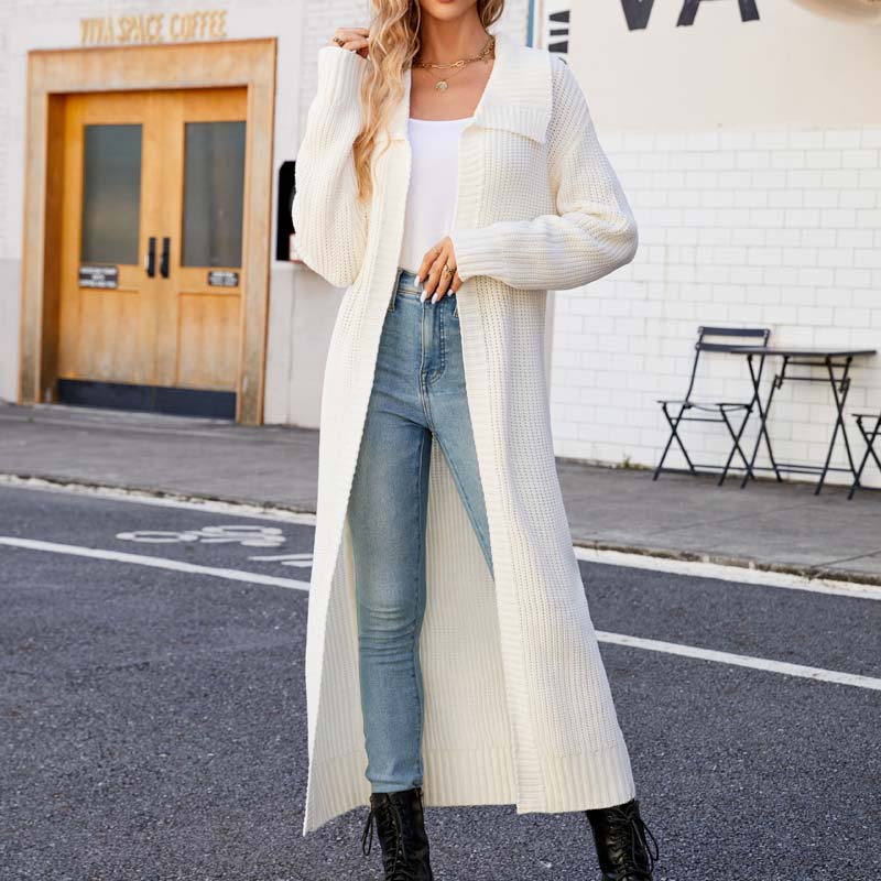 Drune | Lange, Lockere Einfarbige Strickjacke