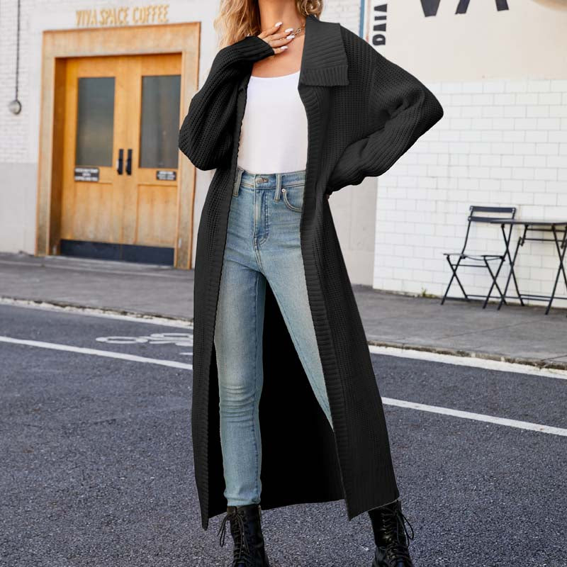 Drune | Lange, Lockere Einfarbige Strickjacke