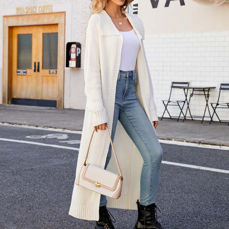 Drune | Lange, Lockere Einfarbige Strickjacke