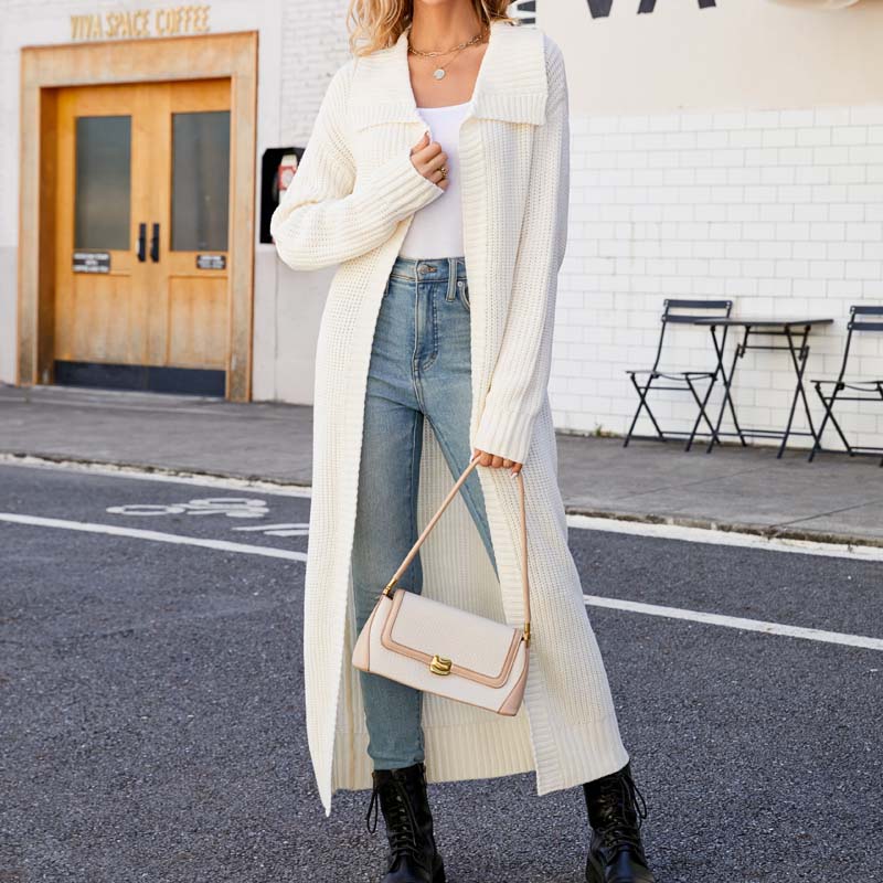 Drune | Lange, Lockere Einfarbige Strickjacke