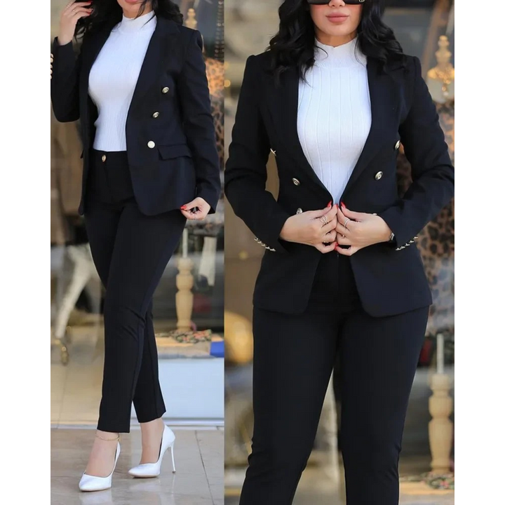 Drune | Doppelknopf Blazer & Hosen Satz Mit Taschen Für Frauen