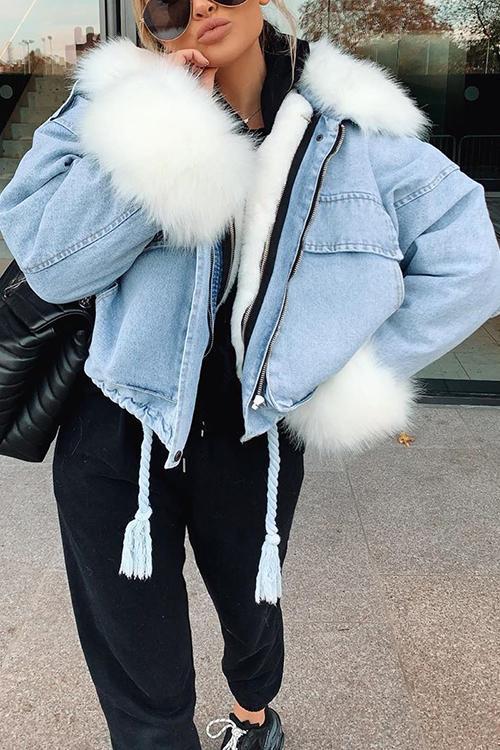 Drune | MODACHIC Jeansjacke mit Pelzbesatz