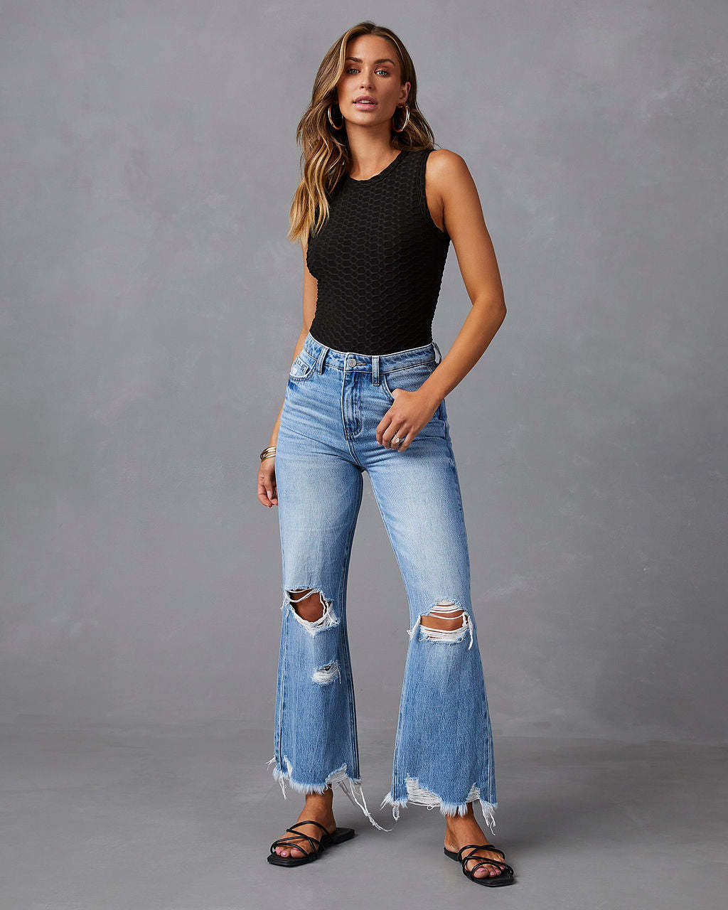 Drune | Hochgeschnittene Jeans mit Löchern für Frauen
