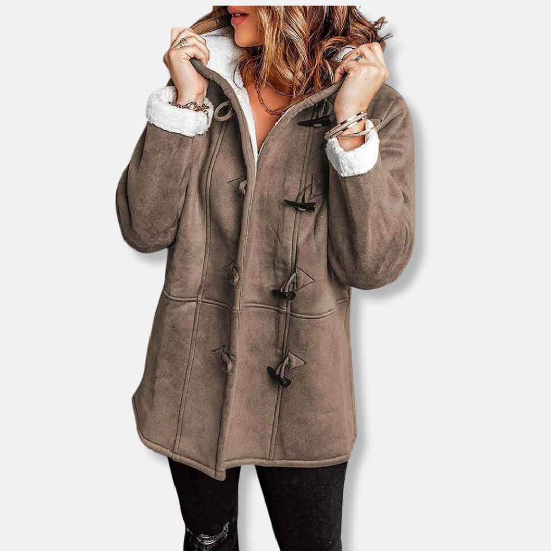 Drune | Fleecejacke Lässiger Schnitt Kapuze Plüschfutter mittellang Knopfschlaufe