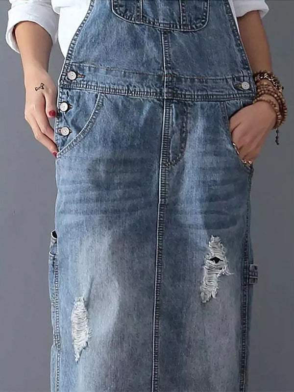 Drune | Lässig Latzhose Kleid mit Rückenschlitz und Taschen