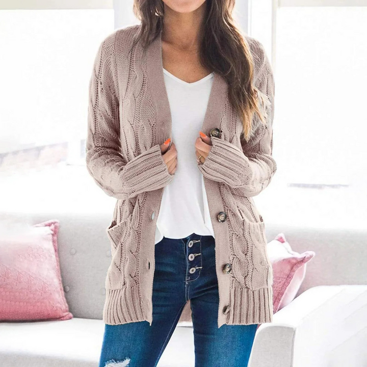 Drune | Stylische Lange Strickjacke Für Damen Mit Knopfleiste