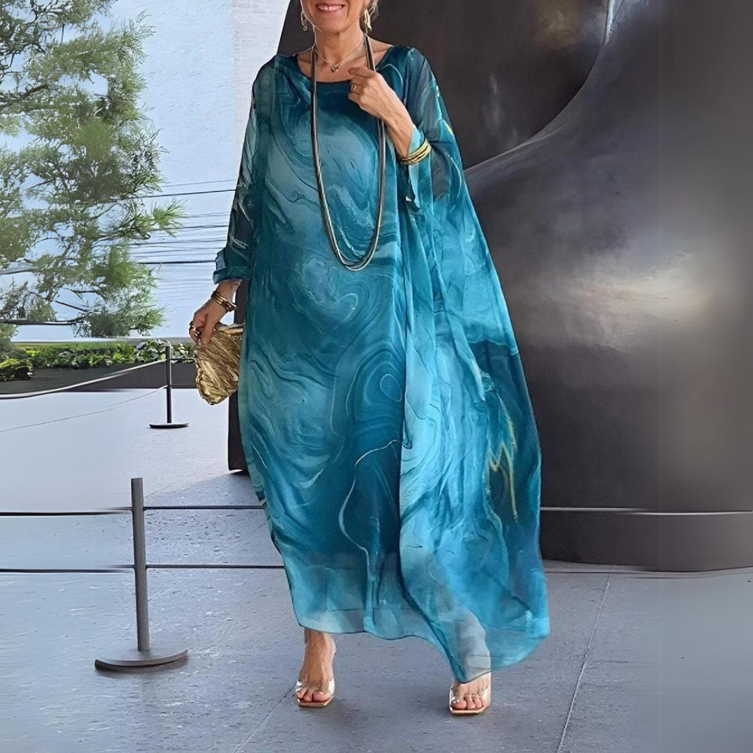 Drune | Kaftan Kleid Fließender Leichter Stoff Eleganter Lockerer Schnitt Breite Ärmel