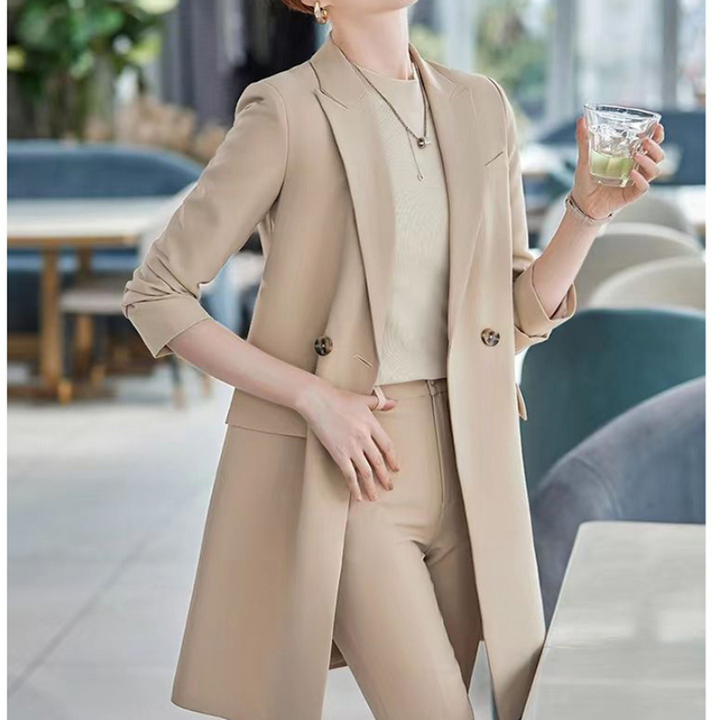 Drune | Eleganter Langer Damenblazer mit Klappentaschen und Reverskragen