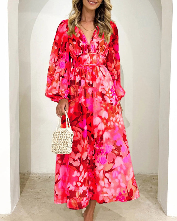 Drune | Elegantes Kleid mit Blumendruck und V-Ausschnitt