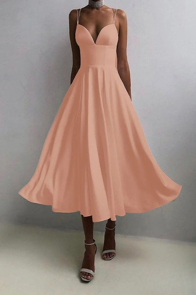 Drune | elegantes Midi-Kleid mit Spaghettiträgern für besondere Anlässe
