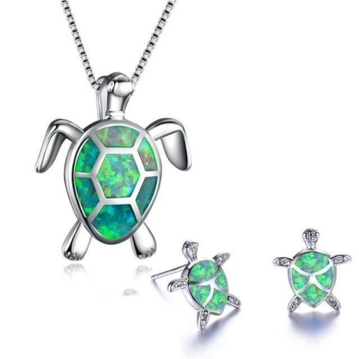 Drune | Schildkröte Halskette + Ohrringe in Opal Und Silber Silber