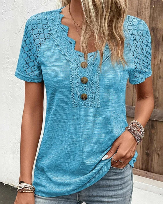 Drune | Damen T-Shirt mit kurzen Ärmeln und Spitze