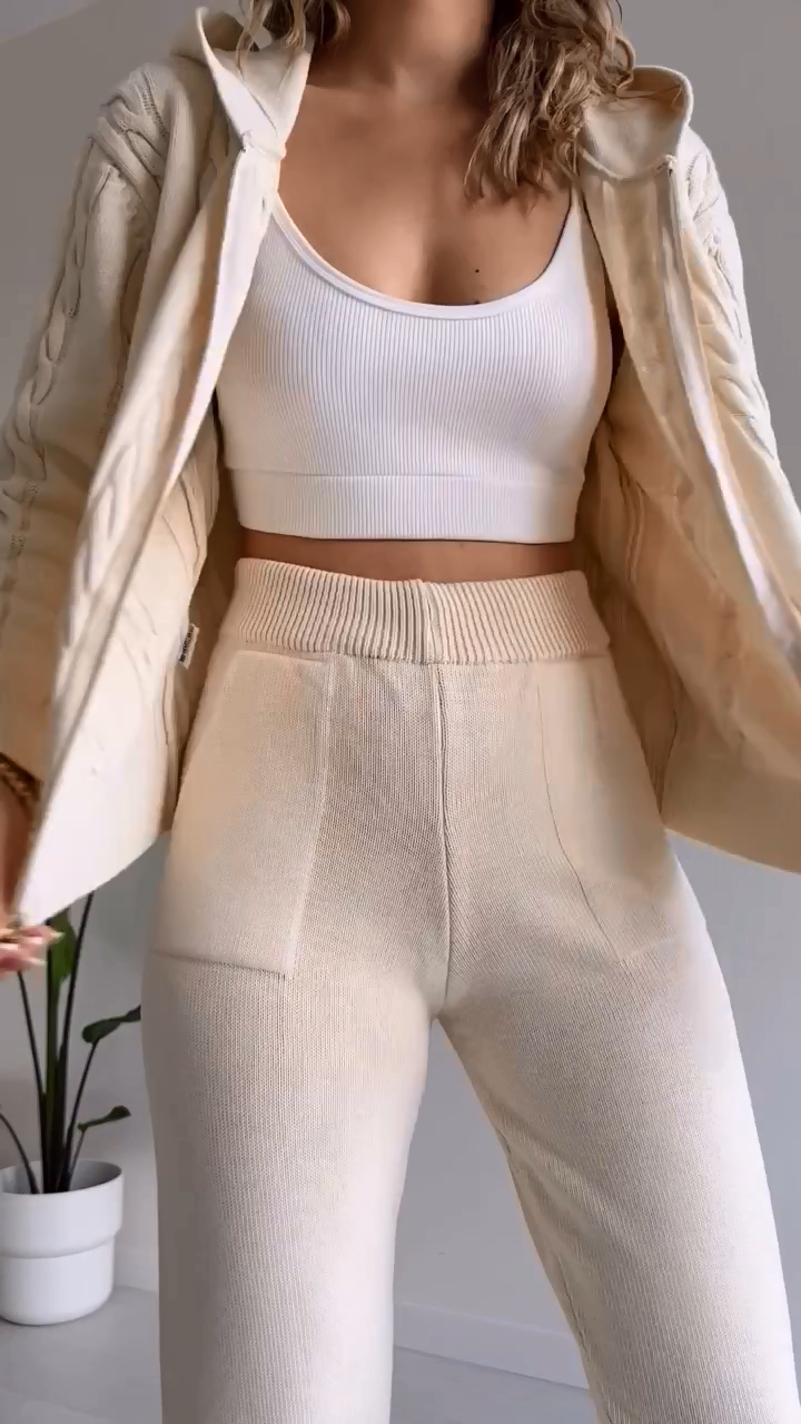 Drune | teilige gestrickte Lounge-Set - trendiger Hoodie und Jogginganzug für Damen