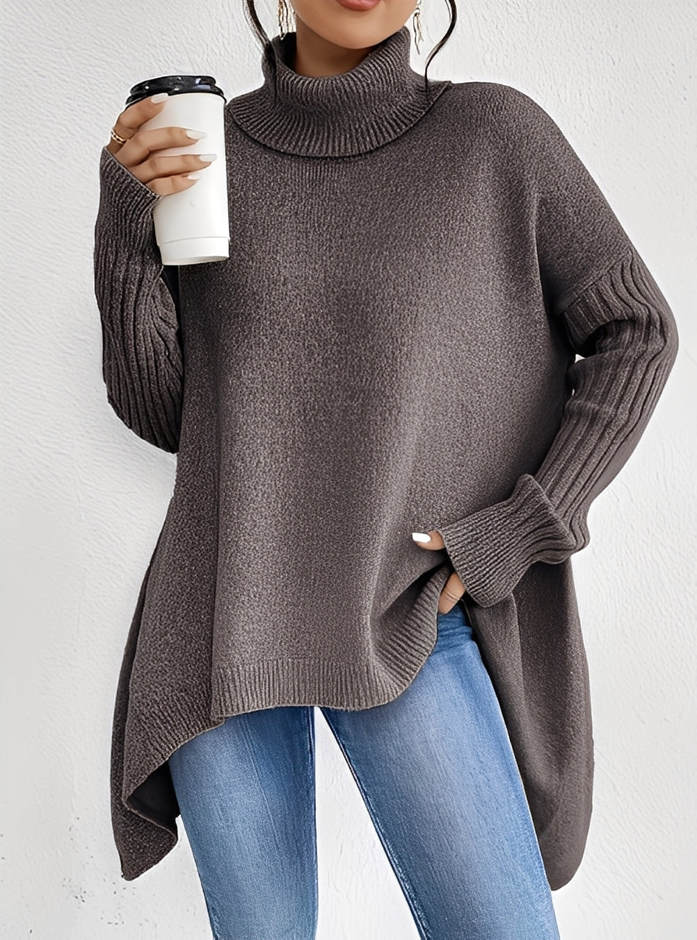 Drune | Eleganter langer Damenpullover mit Rollkragen