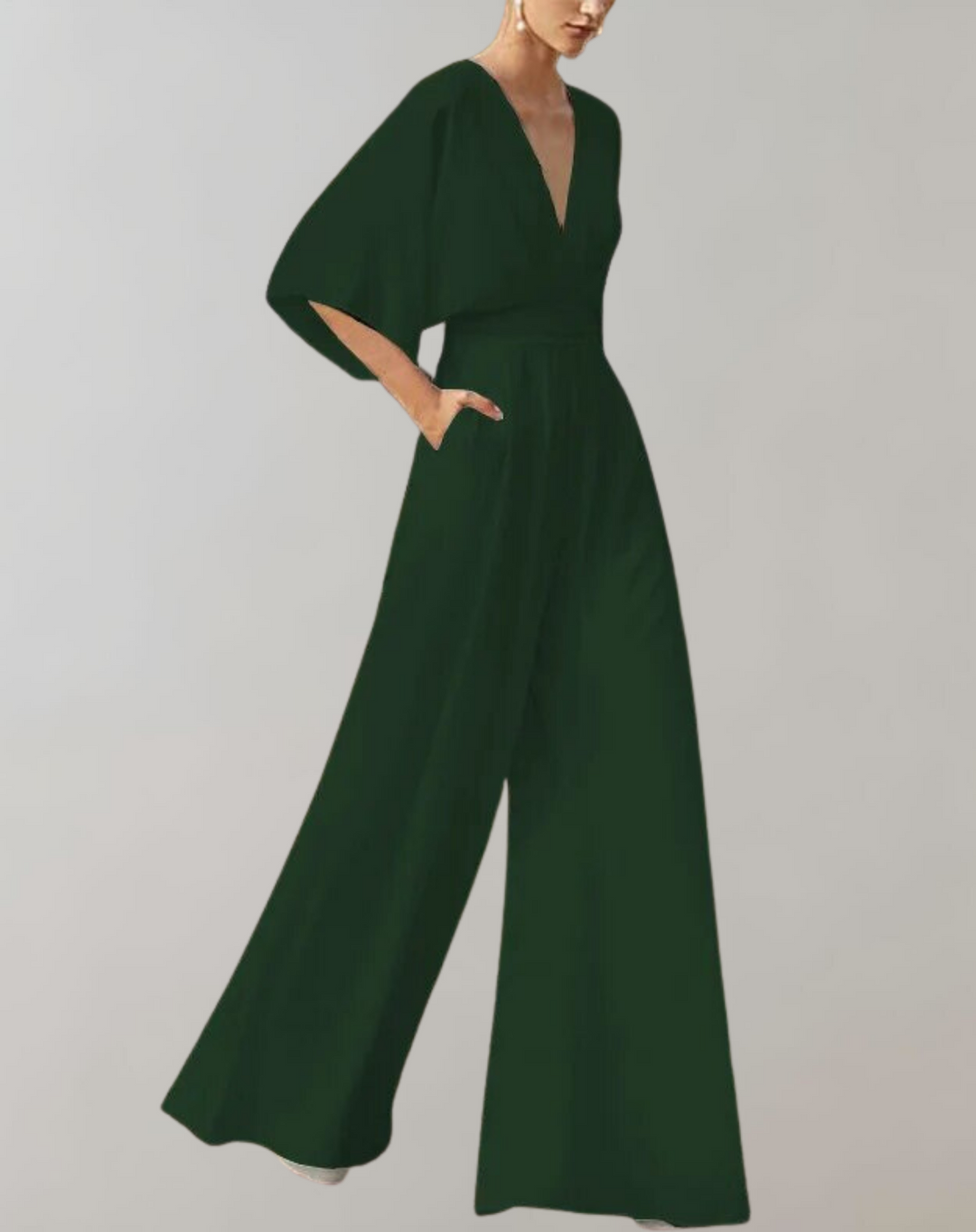 Drune Damen Jumpsuit mit V-Ausschnitt und weitem Bein