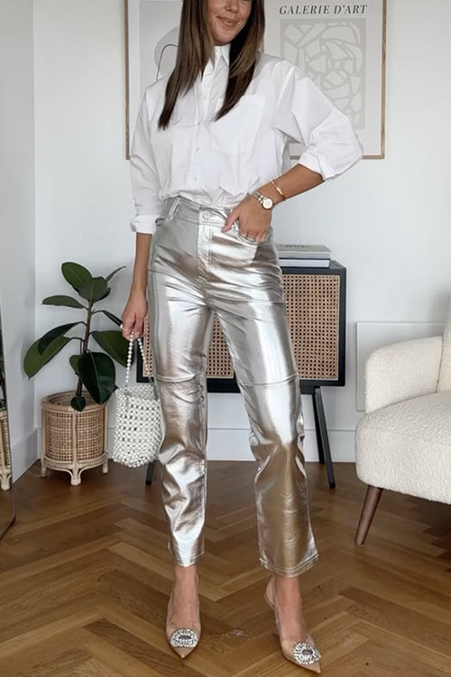 Drune | Rosiedress High Rise Metallic Fauxleder-Cropped-Hose