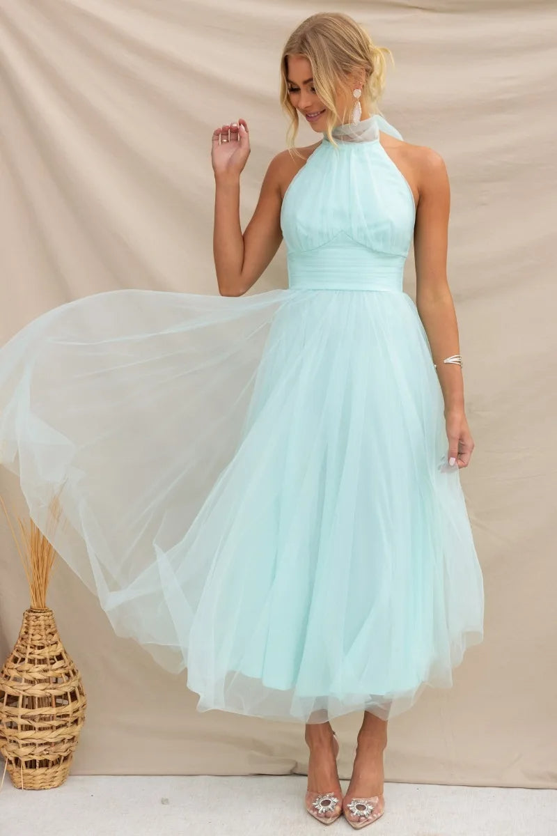 Drune | Halter Tüll Midi Kleid