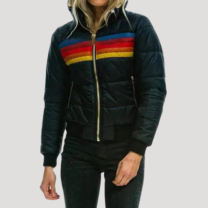 Drune | Damen Winter Retro Pufferjacke – Kapuzen Farbblockmantel