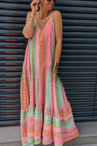 Drune | Away On Vacay Lange Cami Kleid mit Ethnischem Muster