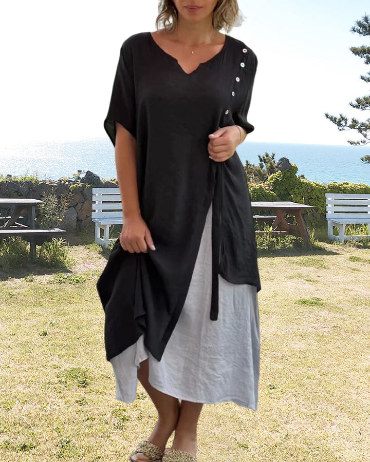 Drune | Asymmetrisches Kleid mit kurzen Ärmeln und V-Ausschnitt