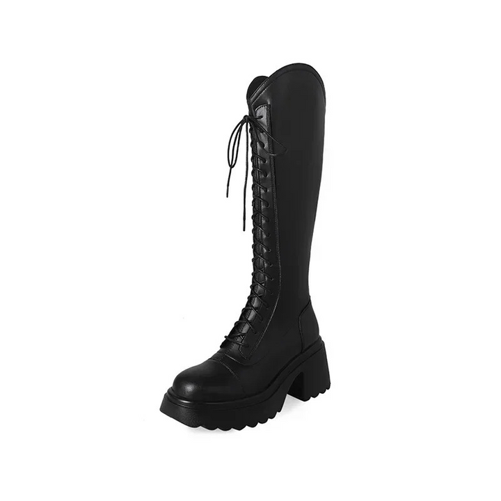 Drune | Hohe Stiefel Damenstiefel mit Schnürung und Robuster Ferse