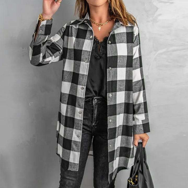 Drune | Shirtjacke Karierter Flanell Übergroß Passform Lange Ärmel Knopfverschluss
