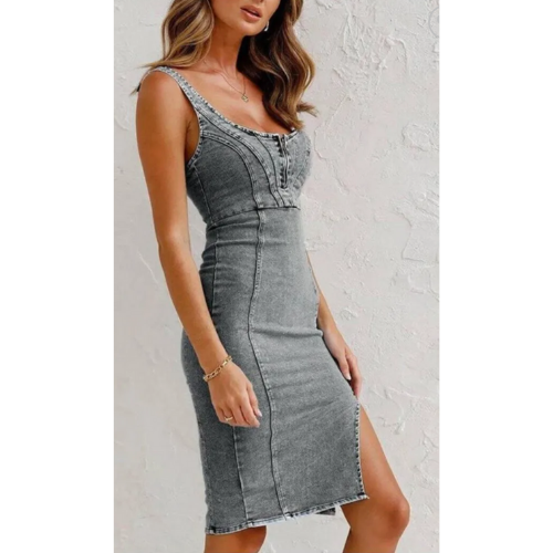 Drune | Denim Kleid mit Enganliegender Passform Die Ein Elegantes Aussehen Sicherstellt