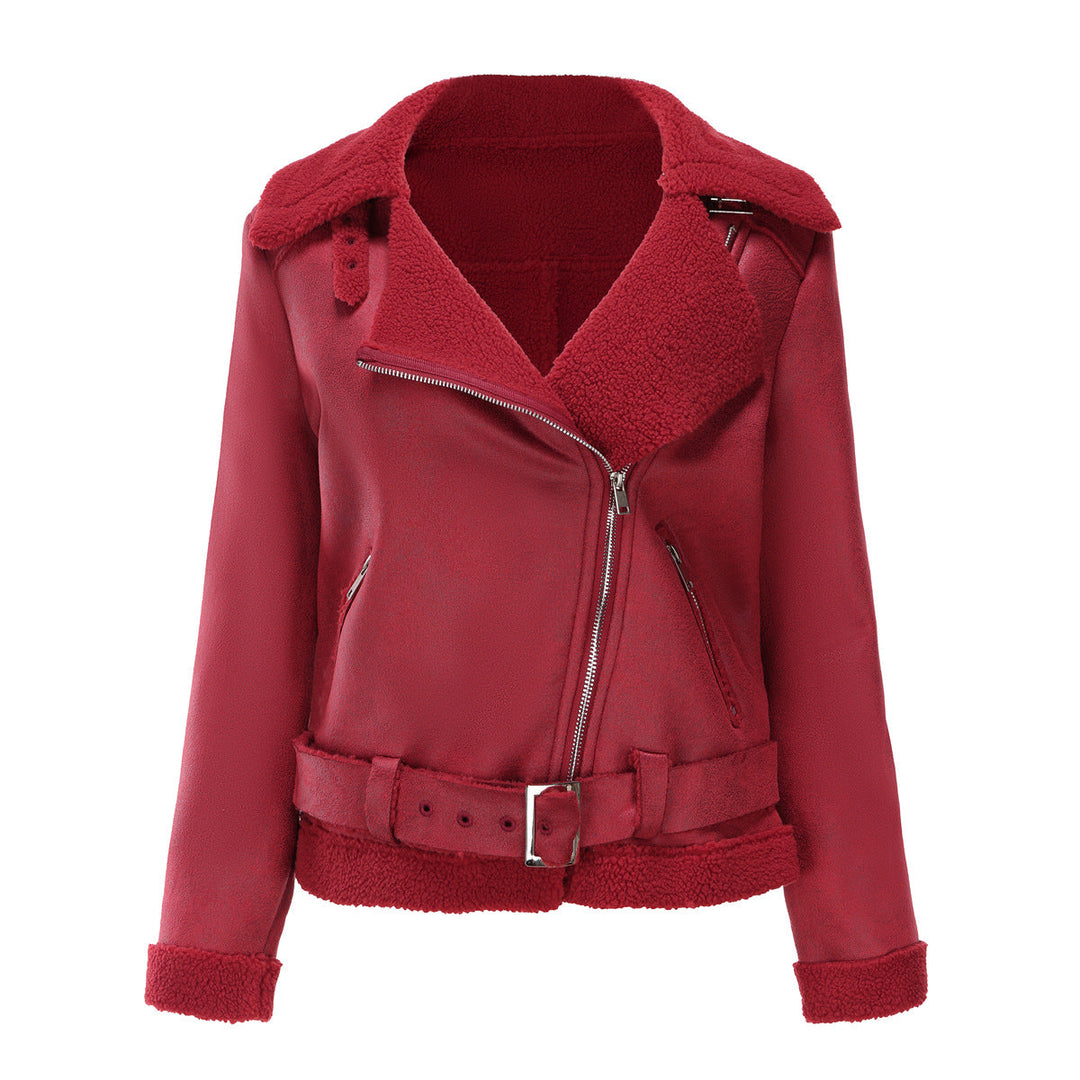 Drune | Winterjacke aus Kunstwildleder mit Fell und Gürtel
