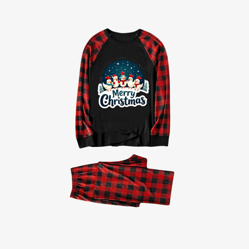Drune | Rote und schwarze karierte Weihnachts-Pyjama-Set mit glücklichen Hühnern und 