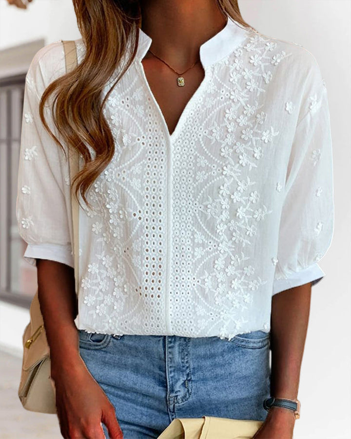 Drune | Bestickte V-Ausschnitt Bluse
