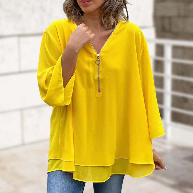 Drune | Chiffon Reißverschlussoberteil V-Ausschnitt
