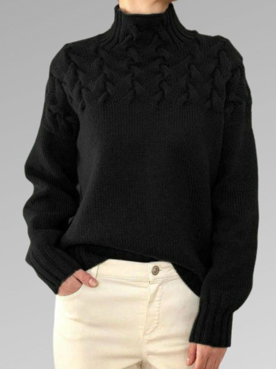 Drune - Damen hochkragen Kabelstrickpullover