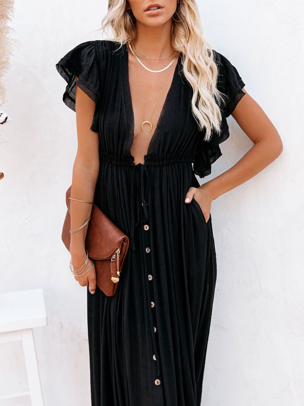 Drune | Stil Maxi Kleid mit Flatterärmeln für Frauen