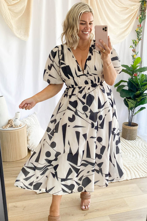 Drune | Real Love Print Puffärmel Maxi Kleid