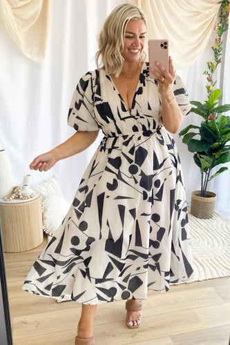 Drune | Real Love Print Puffärmel Maxi Kleid