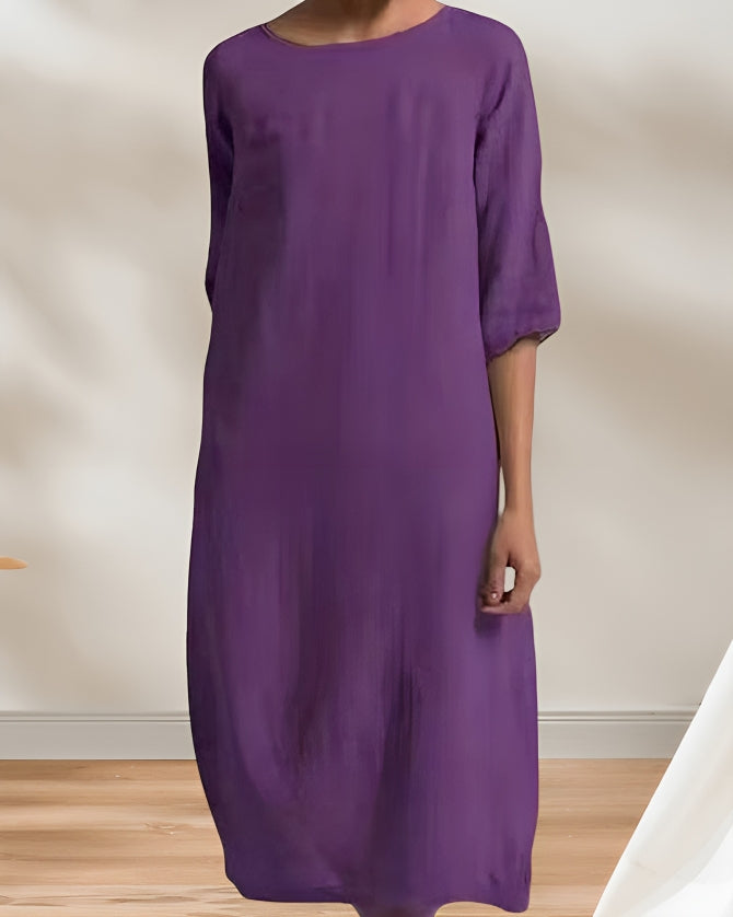 Drune | Ladies Lässig Leinen Look Einfaches Midikleid