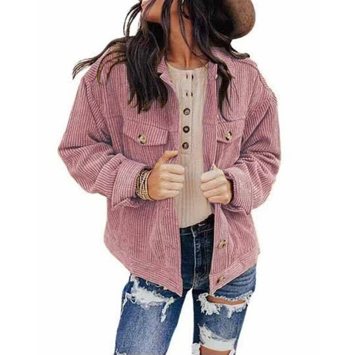 Drune | Damen Jacke Cord Oversize Look Mit Knöpfen Und Brusttaschen