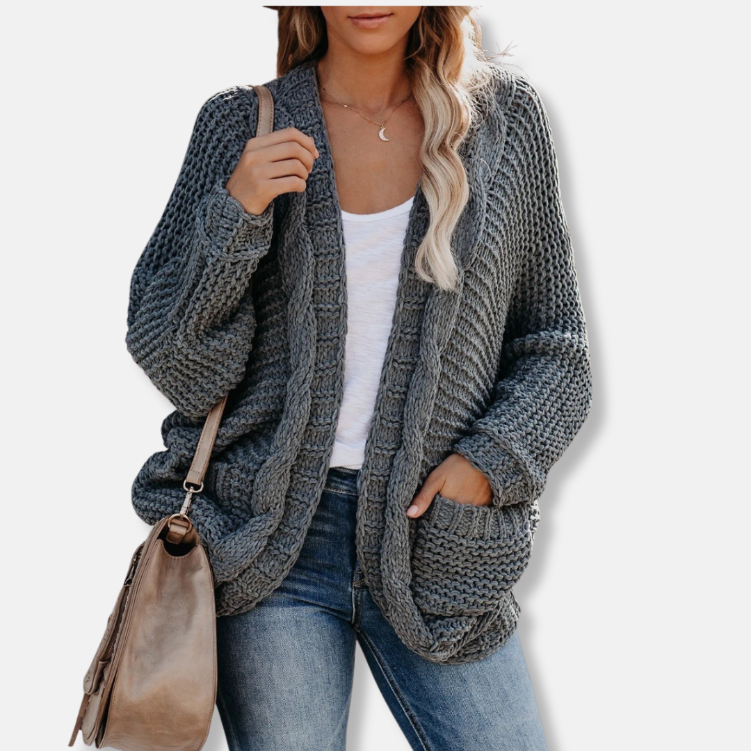 Drune | Woll Übergroßer Cardigan - Gerippter Offener Fronttaschen Cardigan