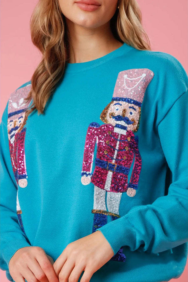 Drune | Weihnachtswächter Pailletten Rundhals Lässiger Lockere Sweatshirt