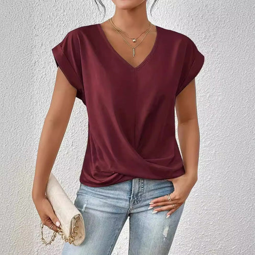 Drune | Einfarbiges T-Shirt mit V-Ausschnitt