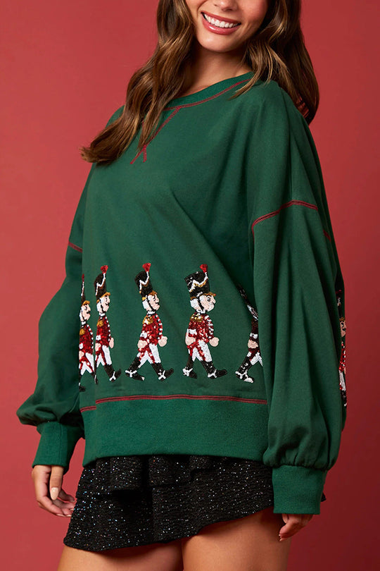Drune | Weihnachts Soldat Pailletten Langarm Freizeit Sweatshirt