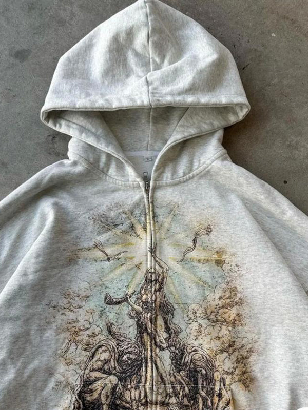 Drune | weiße oversized Hoodie mit Druck
