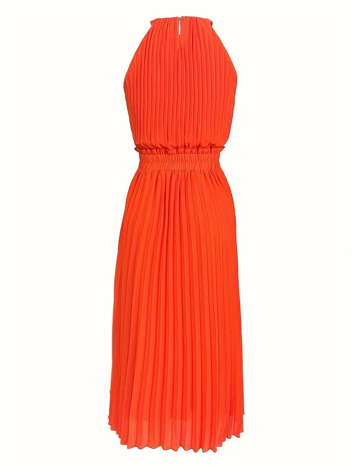 Drune | Elegantes X-Sommer Midikleid mit Rundhalsausschnitt und Gesch Gathered Taille
