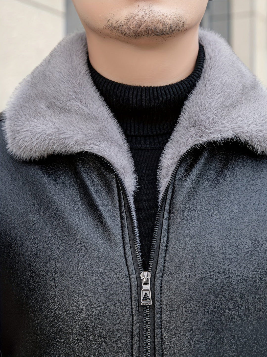 Drune | Reißverschluss Mit Revers Kunstleder Winterjacke - Perfekt für Winter