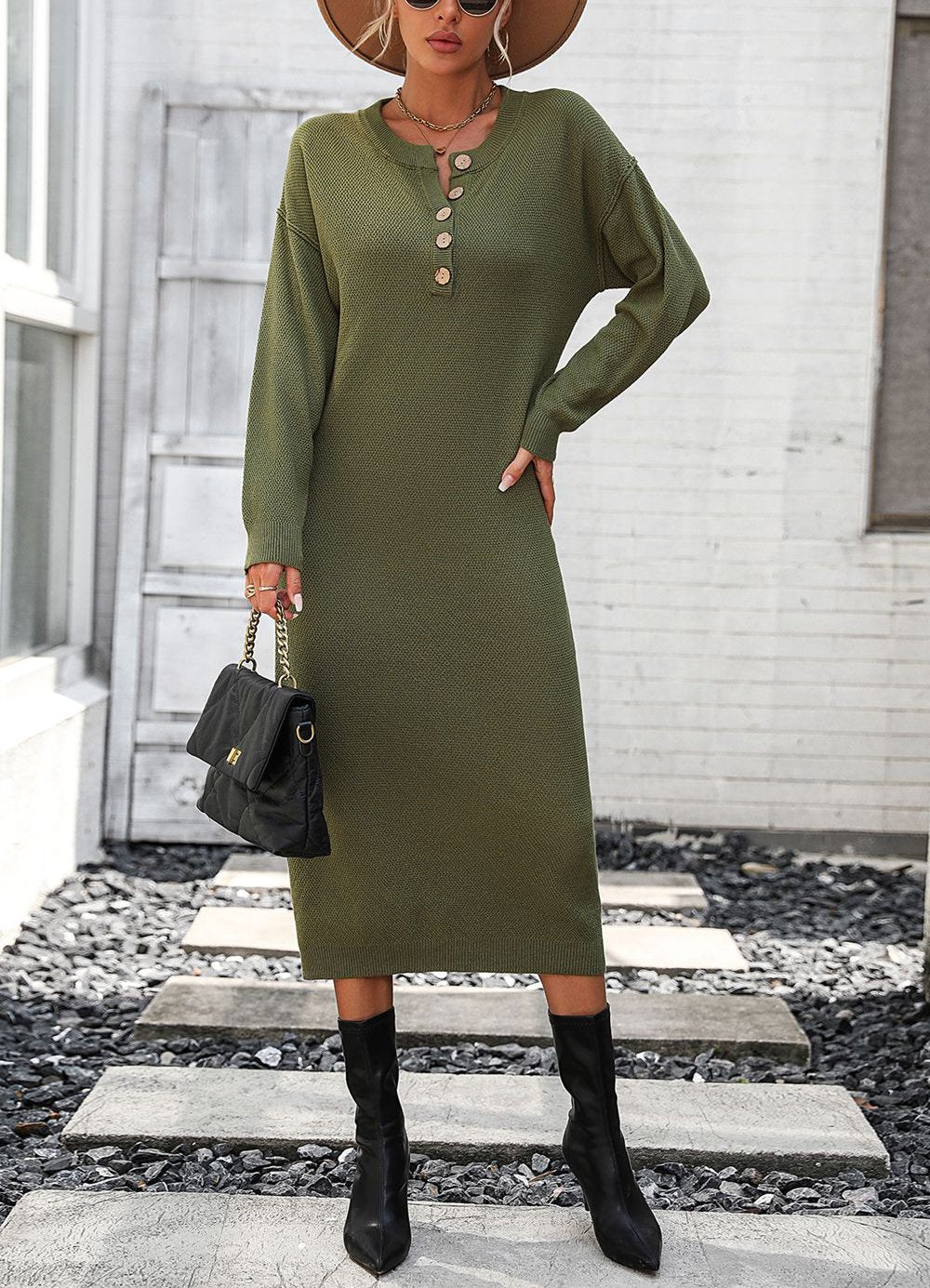Drune | Schicker Herbst Sweatkleid mit Knopfdetail für Frauen