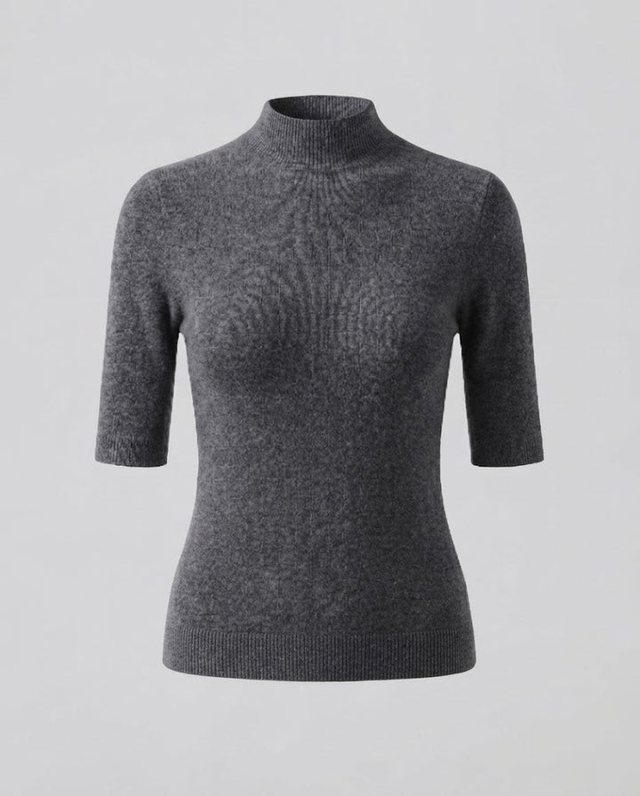 Damen Halbarm Feinstrickpullover mit kurzem Stehkragen und figurbetonter Passform Drune