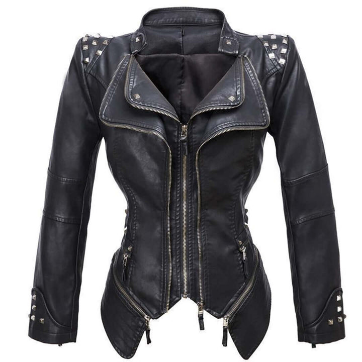 Drune | Damen Enganliegende Genietete Biker Lederjacke
