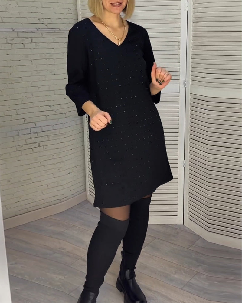 Drune | Kleid mit V-Ausschnitt und Dreiviertelärmeln