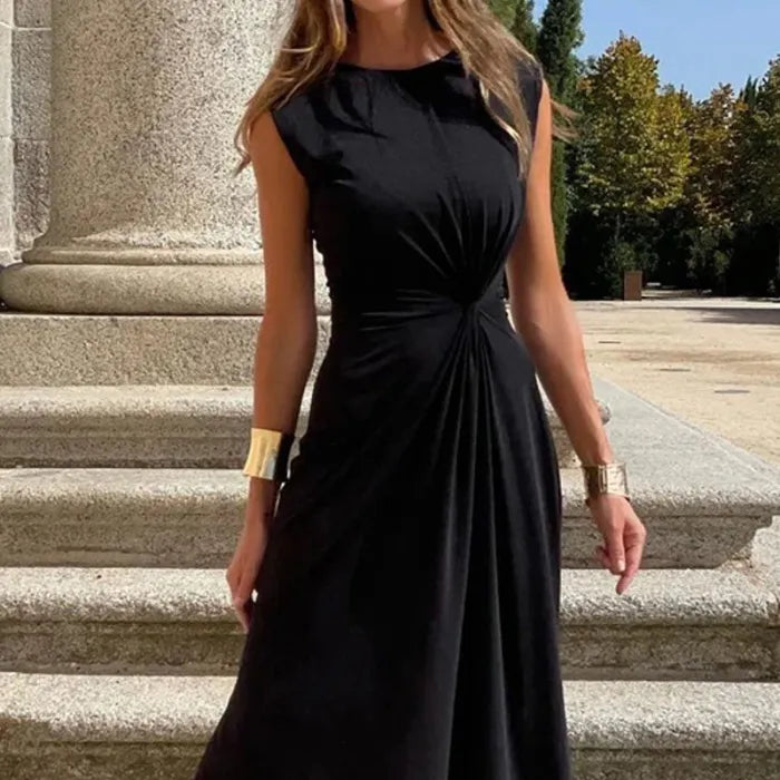 Drune | Elegantes Langkleid mit Langen Ärmeln, Revers und Unifarbenem V-Ausschnitt für Damen