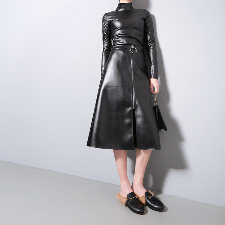 Drune | Schwarz Lederjacke mit Hohem Kragen